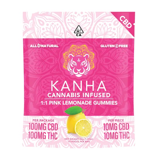 KANHA | 1:1 CBD:THC | Pink Lemonade | 100mg CBD/100mg THC | 10-pack